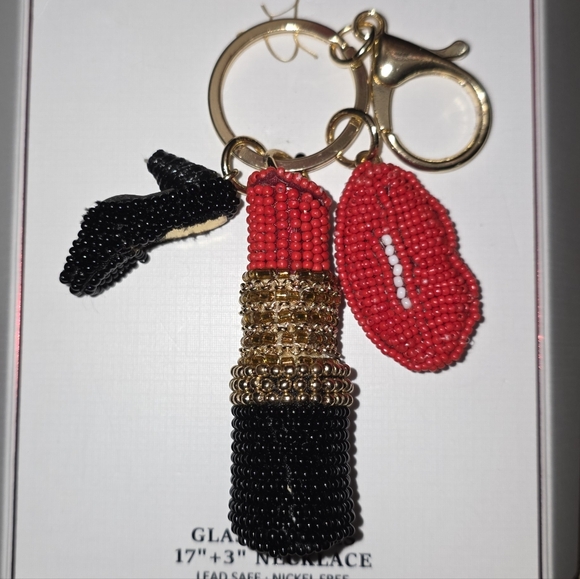 Piper K Accessories - Beaded Lipstick and Lips Keychain